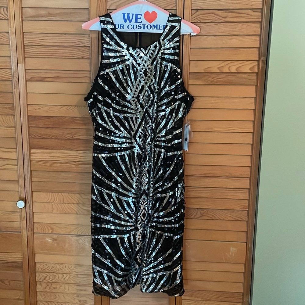 Bisou Bisou NWT Black and Silver Sequin Dress Size 12